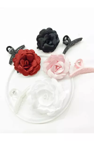 مشبك شعر بمشبك مزدوج الوجه على شكل وردة سوداء