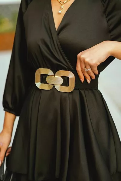 حزام نسائي مطاطي بعقدة ذهبية، حزام للسترة، حزام للقميص، حزام للفستان