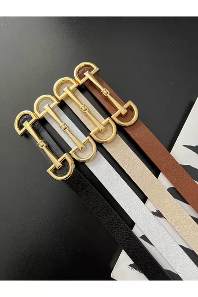 حزام نسائي رفيع طويل بمشبك، حزام للجاكيت، حزام للقميص، حزام للفستان - عرض رباعي