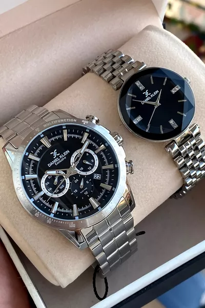 ساعة يد مزدوجة للأحبة بسوار فولاذي مع ضمان عام وهدية سوار