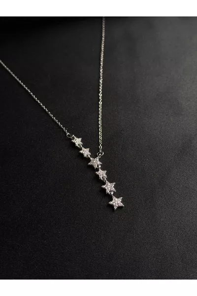 Silver Rhodium Necklace with Shooting Star and Shiny Zircon Stones