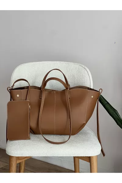 حقيبة يد وكتف نسائية بلون تبغ