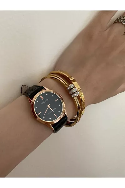 Vintage stijl horloge met leren band