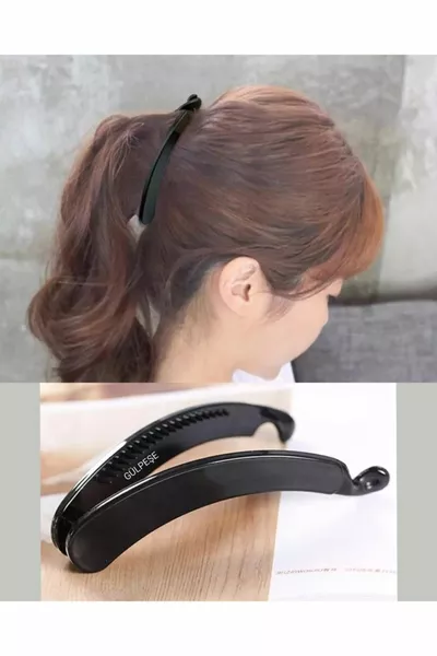 مشبك شعر أسود على شكل موز