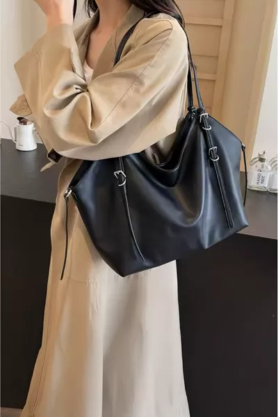 Sac à main et sac à épaule en cuir synthétique noir pour femme