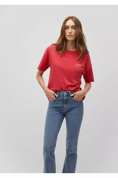 شعار مطبوع أحمر تي شيرت فضفاض صالح / فضفاض عارضة صالح 