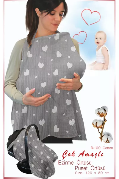 Nursing Cover with Boning, Oeko-Tex Certified Organic Fabric,  cm Nursing Apron, % Cotton, Gray