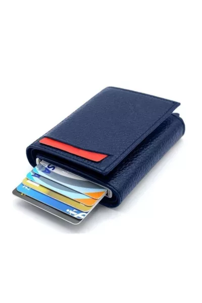 Portafoglio-portacarte unisex con divisorio per denaro, protezione RFID, chiusura a scatto e meccanismo automatico in alluminio