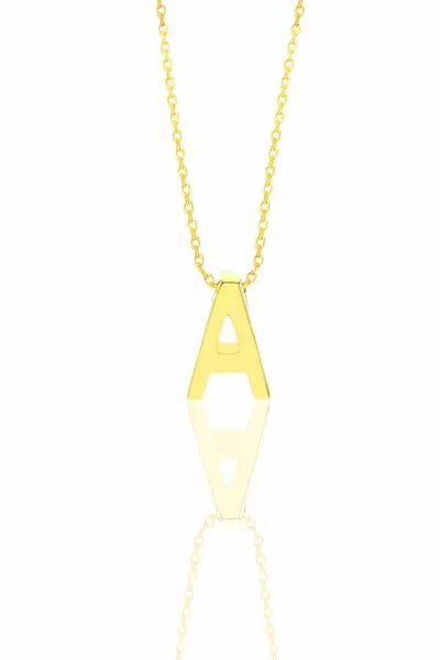 Сребърно-златно покритие триизмерно минималистично колие с буквата A
