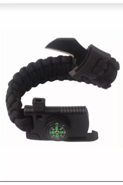 Bileklik Bıçak Pusula Ateş Başlatıcı Magnezyum Ve Ikaz Düdüğü( CM BİLEK ÇEVRESİNE UYGUNDUR)