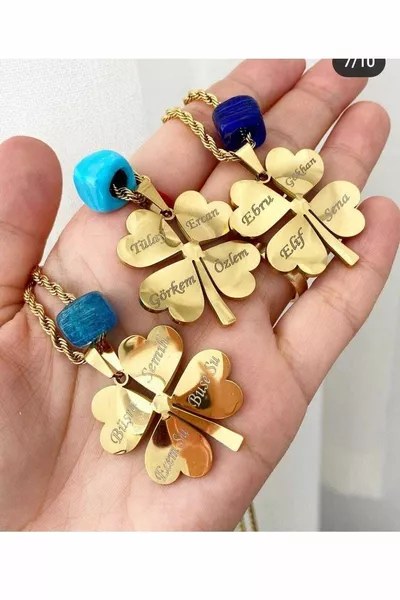 Named Blue Beaded Clover Necklace