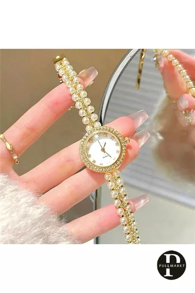 سلسلة حبات اللؤلؤ - بمظهر حجر اللؤلؤ - ساعة نسائية