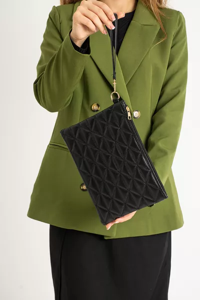 Zwarte Clutch Tas met Driehoekpatroon