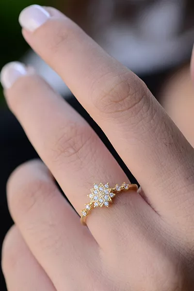 Snowflake Adjustable K Gold Plated Women's Ring