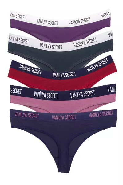 Women's Waistband Elastic Cotton Thong 5-Pack