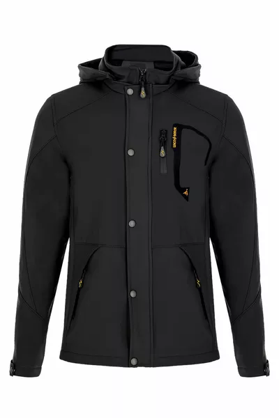 معطف رجالي أسود من الصوف الناعم مقاوم للماء والرياح مع جيوب داخلية وفرو