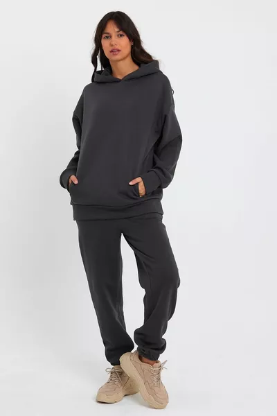 Women's Waist and Ankle Elastic Three-Thread Fleece Oversized Tracksuit