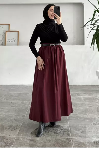 JUPE LONGUE À POCHES EN POPELINE TAILLE STANDARD