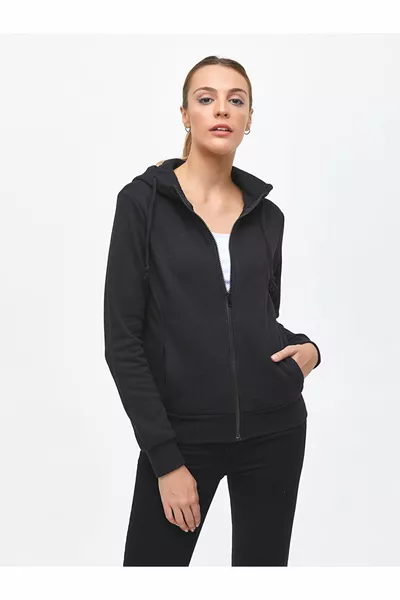 NOMEHI Дамски черен суитшърт с качулка