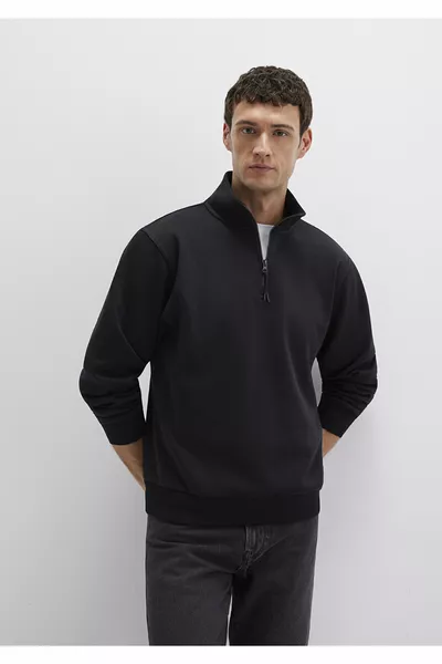 Sweatshirt basique noir à demi-fermeture éclair 