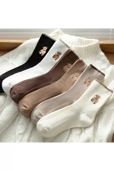 6 Paia di Calze Donna con Motivo Orsetto Teddy