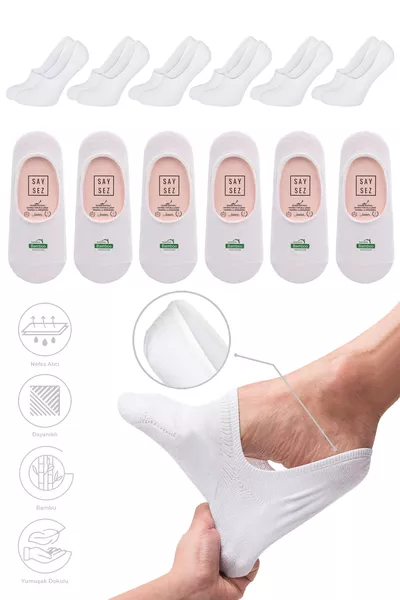 Ballerine da donna in bambù con calzini bianchi, senza cuciture, invisibili, antiscivolo, con tacco in silicone, pacco premium da 6