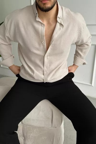 قميص رجالي واسع من نابس بمظهر الكتان