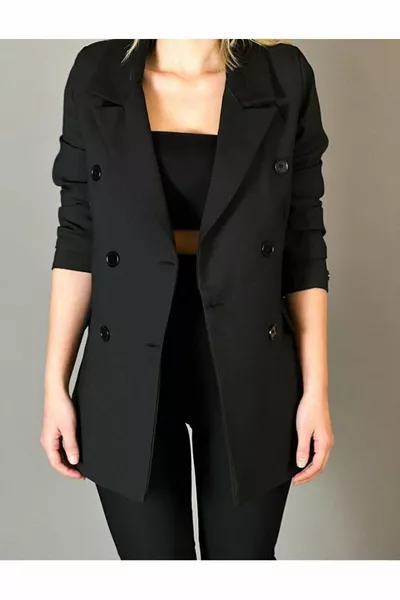 Kadın Siyah Düğmeli Blazer Ceket