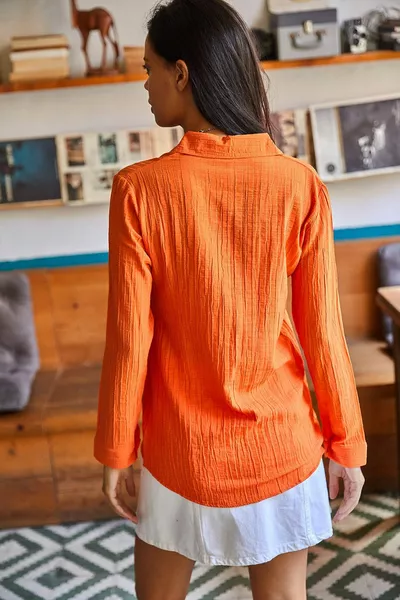 قميص جاكار منسوج برتقالي للسيدات 