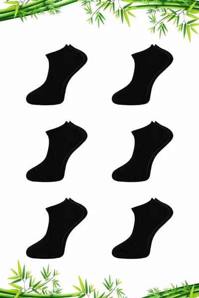 جوارب رجالية من الخيزران باللون الأسود بدون خياطة، عبوة 6 قطع