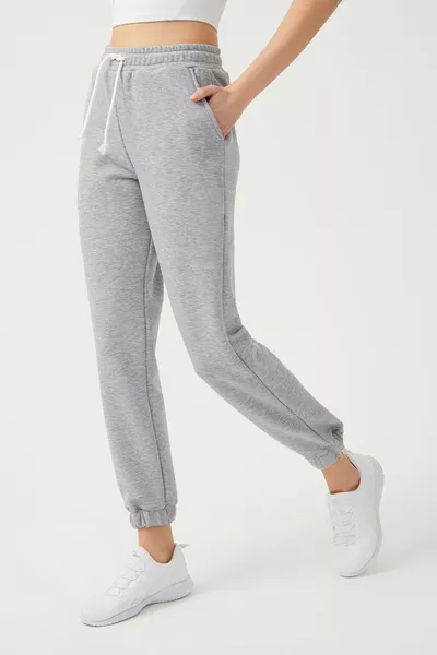 Damen Jogginghose Melange Grau mit Gummibund