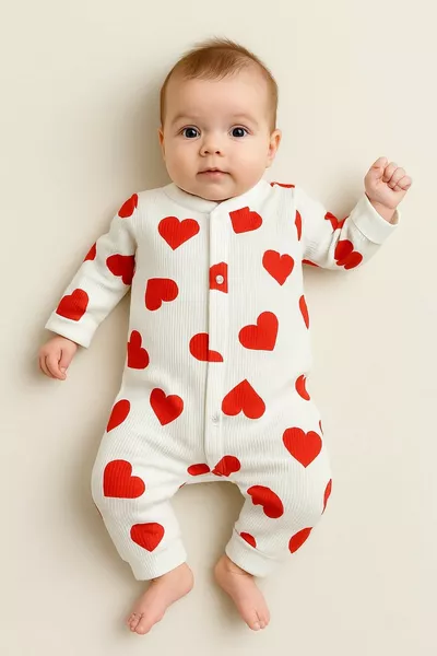 Baby Girl Heart Print Snap Button Newborn Romper % Cotton Stretchy 1-3-6 Months