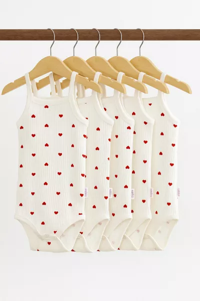 بدلة صدرية برباط على شكل قلب بنقشة ريبل للأطفال البنات حديثي الولادة، مجموعة من 5 قطع