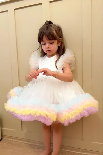 Witte Carnaval Gedetailleerde Korte Mouwen Babykleertje voor Meisjes