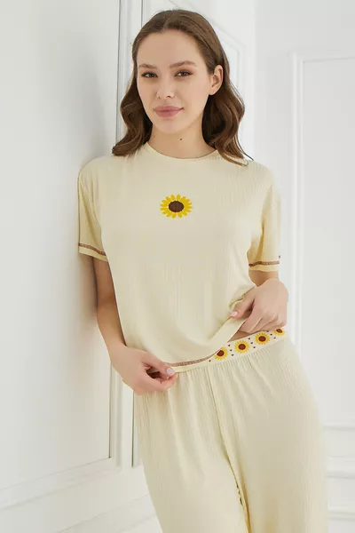 Cute Shapes Short Sleeve Women's Yellow Pajama Set