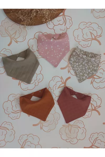 % Panno Muslin Organico Doppio Strato per Bebè, Bavetta con Colletto e Asciugamano, 5 Pezzi, Cm