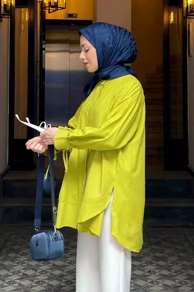 Tunic with Piped Cuffs, Olive Green