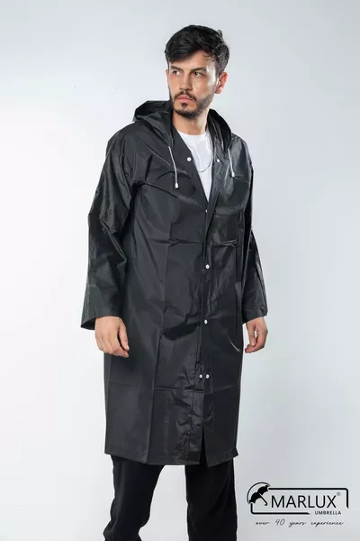 Imperméable Femme Homme avec Capuche et Pressions Eva Noir 