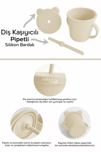 كوب تدريب للأطفال بغطاء محكم وشفاطة سيليكون، كوب تغذية للأطفال من السيليكون - بيج