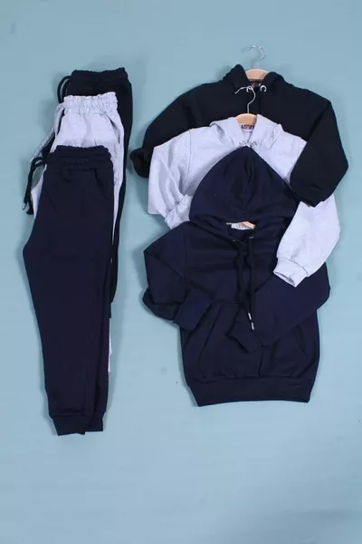 طقم بسطين رياضي للأطفال الأولاد بجيب على شكل كنغر ثلاثي