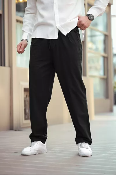 Men's Black Wide-Leg Linen Pants