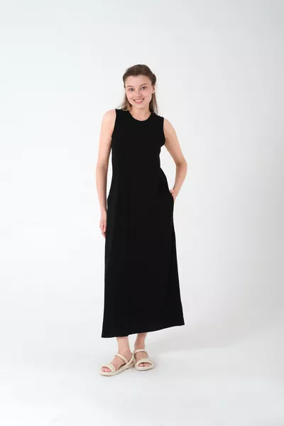 فستان نسائي أسود بسواريه عريض % قطن