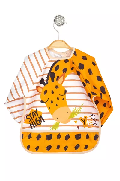 Baby Giraffe Pattern Waterproof Long-Sleeve Bib for Feeding and Activities