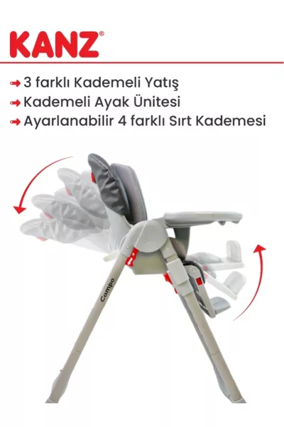 كرسي كامبو ماما محمول قابل للطي قابل لتعديل الارتفاع بعجلات مع وسادة داخلية رمادي داكن