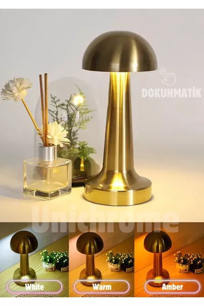 Металлическая сенсорная настольная лампа с грибовидным абажуром, 3 цветных света, перезаряжаемая настольная лампа, золотая