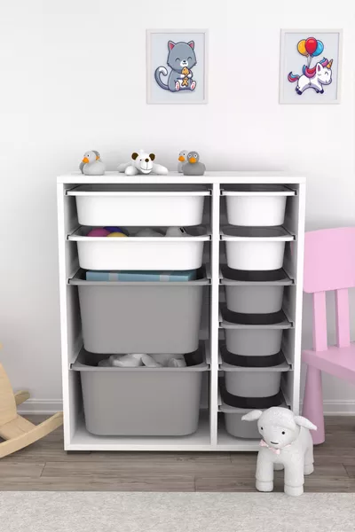 خزانة ألعاب متعددة الأغراض Zen بعشر سلال أبيض ورمادي u