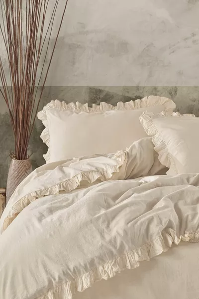 Grace % Cotton Ruffled Washed Double Duvet Cover Set *