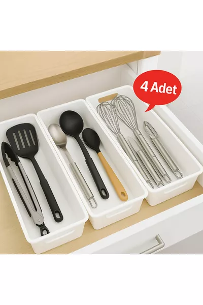 Set di 4 cucchiai bianchi Organizer da cucina per cassetti e armadietti Porta coltelli e mestoli