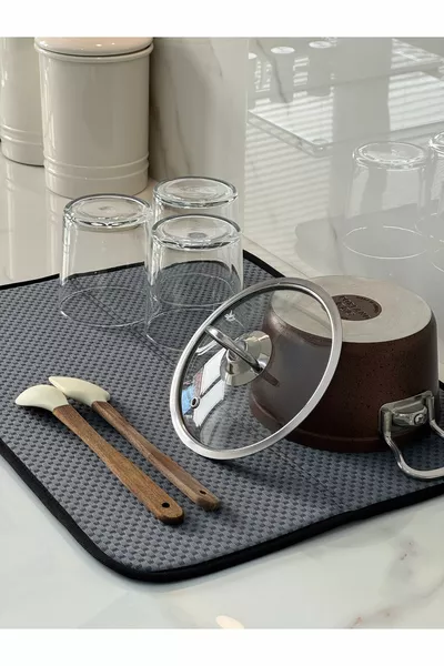 Gri Renk Mikrofiber Bulaşık Kurulama Matı Kurutma Örtüsü Tezgah Üstü Süper Emici * Cm