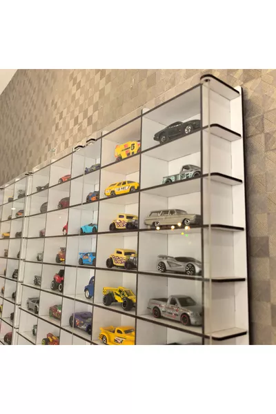 رف سيارة ألعاب نموذجية متوافقة مع هوت ويلز ومايتش بوكس بمقياس 1/ مع غطاء أكريليك لـ  سيارة، للعرض